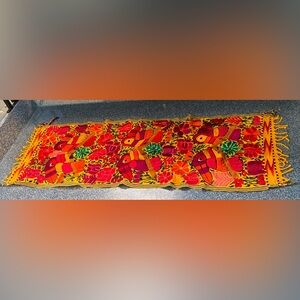 Mexican Colorful Embroidered Textile with Birds and Flowers Table Runner